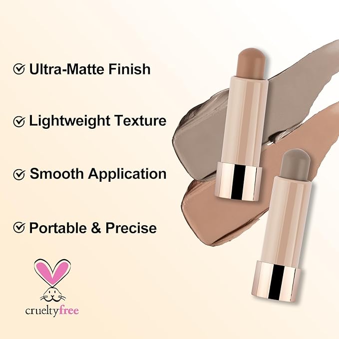 Erinde 2PCS Cool Toned Contour Stick, Natural Cream Contour Bronzer Stick, Blendable & Smooth Matte Bronzer, Waterproof & Long Lasting Face Shaping Contouring Makeup, Travel Size, 01 Gray Brown