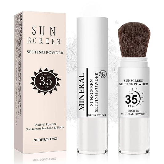 Mineral Sunscreen Setting Powder, SPF 35 Translucent Loose Powder for Face & Scalp, Mineral Brush Powder, Oil Control Natural Matte Finish, Lasting Lightweight Breathable (#03 White)