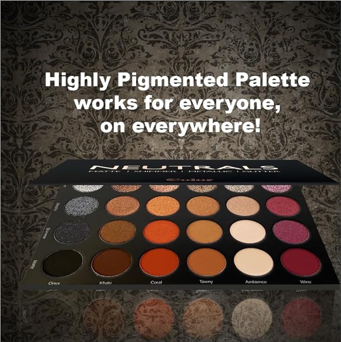 Ccolor Cosmeticss - Neutrals, 24-Color eyeshadow Palette Matte/Shimmer/Metallic.Glitter Finish, Highly Pigmented Eye shadow Makeup, Long- Wearing Eye Palette, Eye Makeup Kit with Easy-to-Blend Shades