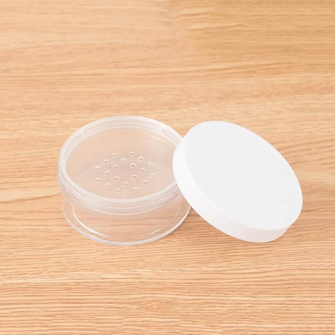 AKOAK Capacity 50 ml(1.69 oz) Empty Reusable Plastic Loose Powder Compact Container DIY Makeup Powder Case with Sifter and Lined Screw Lid,White Lid,Pack of 4