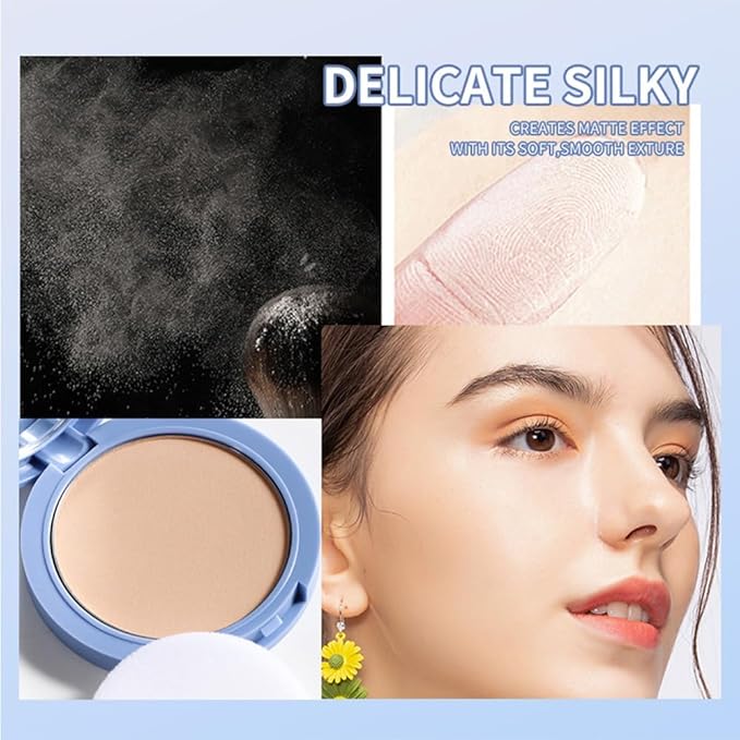 LAMUSELAND Pressed Powder Compact, Oil Control Brighten Skin 6 Colors Face Powder, Whitening Highlighting Face Makeup Tools for Women Girls (JG08)