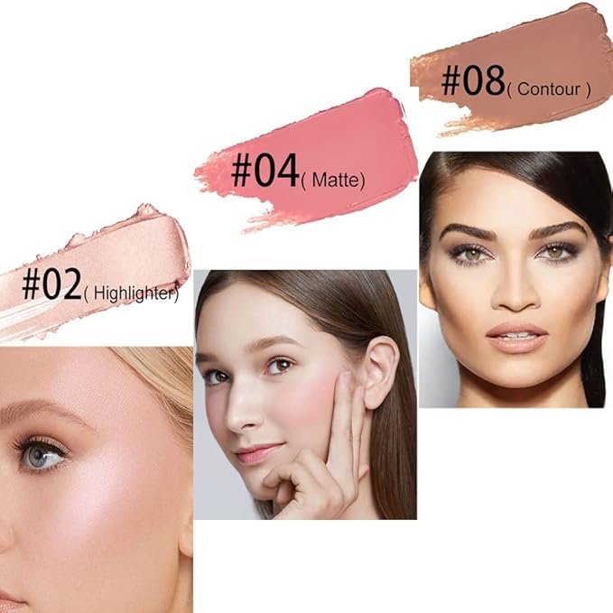 Multi Sticks Set, Cream Contour Stick Blush Stick for Cheeks, Eyes and Lips Highlighter Makeup Sticks for All Skin, Natural Makeup Waterproof Long Lasting(Set 02)