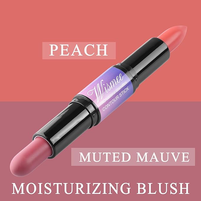 Dual-Ended Cream Blush,Cream Blush Makeup,Buildable Blush Stick for Cheeks Long Wearing,Easy Application,Lightweight Multi Stick,Plum & Peach