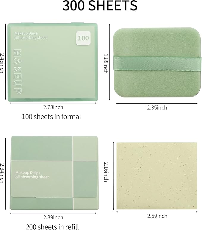 Erinde Oil Blotting Sheets for Face with Mirror and Puff, 300 Sheets Oil Blotting Paper for Oily Skin, Face Oil Absorbing Sheet, Natural Oil Control Film, Absorb Excess Oil, Makeup Friendly