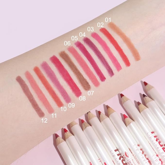12 Pcs Natural Nude Brown Beige Colors Lip Liner Lipstick Pencils Set for Daily Makeup,Easy to Apply & Remove,Waterproof (set13)