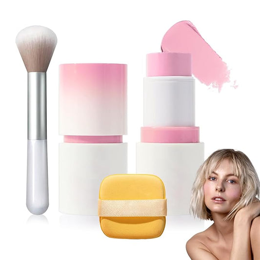 Cream Blush Stick with Brush and Makeup Sponge,Waterproof Multi Cream Makeup Stick,Lightweight,Long-lasting,2 in 1 Multi Blush for Cheeks & Lip Tint & Eyeshadow E
