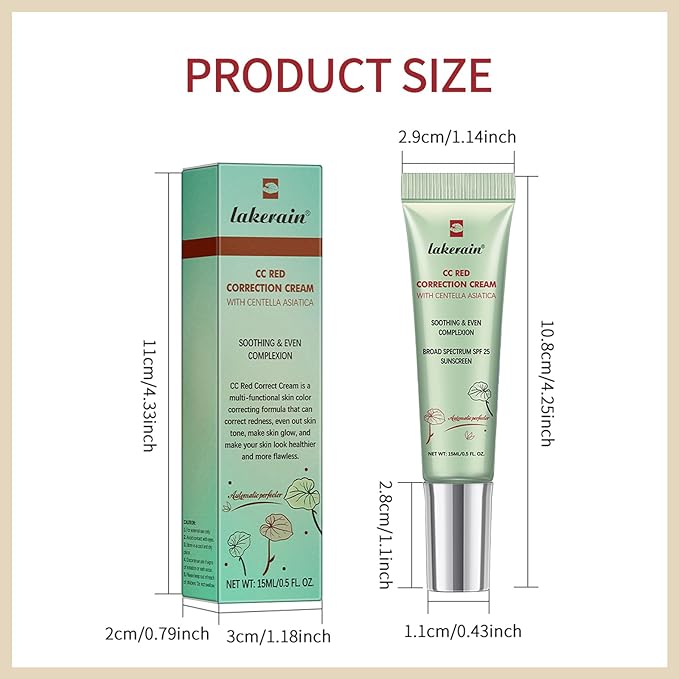 Erinde Red Correct CC Cream with Centella, Lightweight CC Cream Foundation for Mature Skin Women, Color Correcting Cream, Medium Coverage CC Cream Foundation, Natural Finish