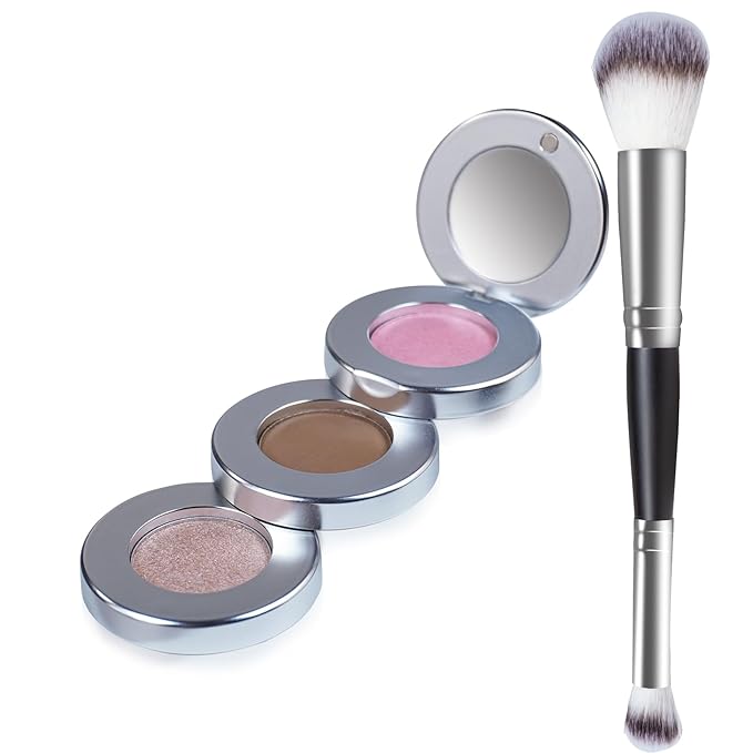 Blush Contour and Highlighter Palette, 3 in 1 Face Contouring, Pink Blusher for Cheeks and Natural Glitter Highlighter Powder Makeup Palet with Brush and small Mirror, Compact Stackable