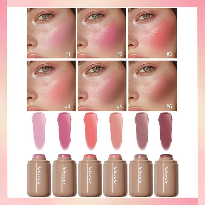 Cream Blush stick, Natural-Looking Matte Finish Makeup Blush stick, Hydrating Long Lasting Lightweight Blendable Blush for cheeks (#3 Bright Coral, 1 PC)