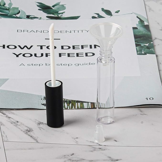 GTHER 10ML Lip Gloss Tubes Empty, Empty Lip Gloss Containers, Clear Refillable Lip Balm Bottles with Rubber Inserts and Funnel for Lip Samples Set of 10 (Matte Black + Transparent)