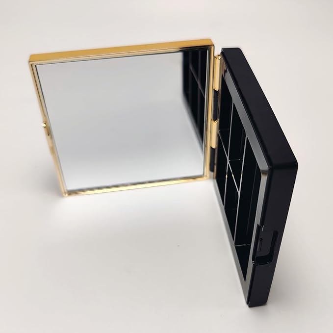 Black 5 Grids Empty Eyeshadow Palette with Gold Frame Mirror Lipstick Box Powder Blush Makeup Case Highlighters Container DIY Refillable Eye Shadow Pans