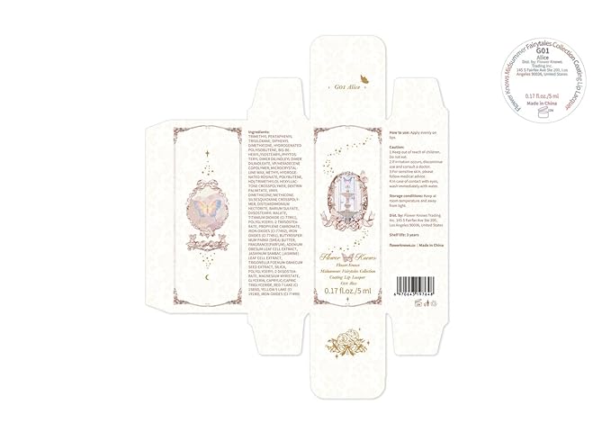 Flower Knows Midsummer Fairytales Coating Lip Lacquer,Glowy Non-Fading Lip Gloss,Hydrating Tinted Lip Oil for Girls&Women,Vegan & Cruelty Free,0.17Fl Oz(G01 Alice)