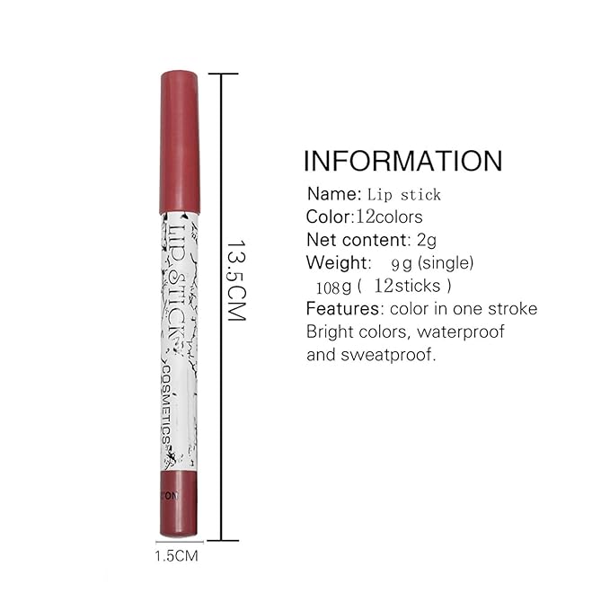 Matte Lip Liner Pencil, Professional Long Lasting Lip Liner Pencil Lip Liners, Pack of 12
