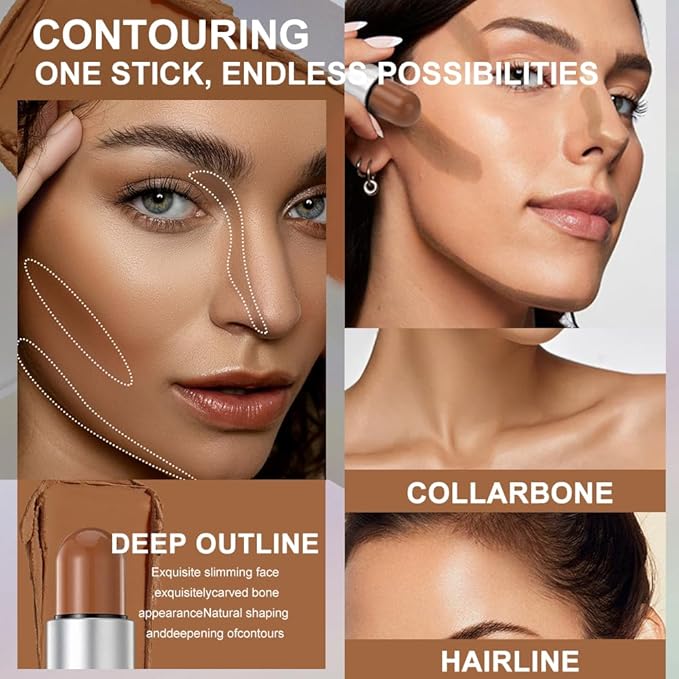 Face Stick Set - Contour, Highlighter, and Blush Sticks, Creamy Texture, Beginner-Friendly, Natural Finish - for Cheeks and Lips-Contour