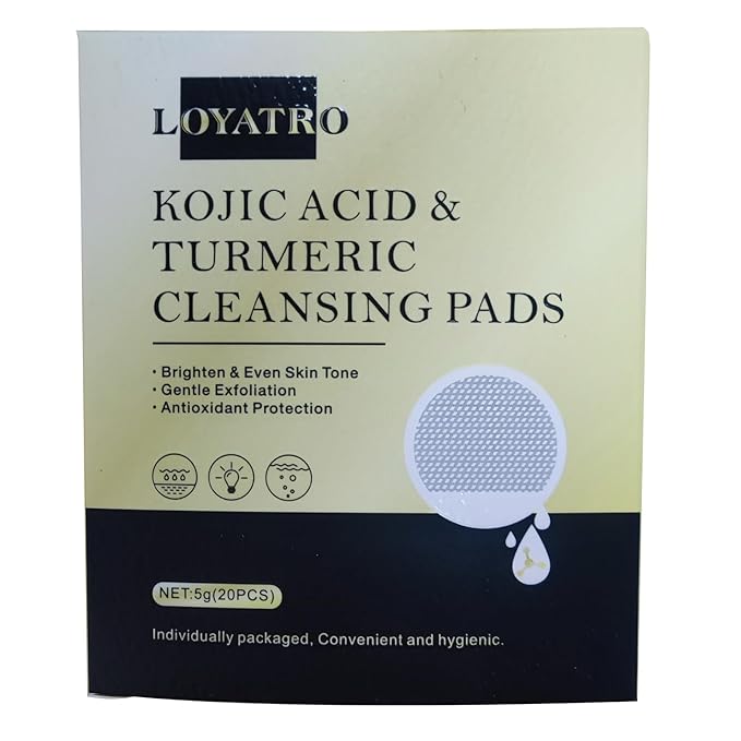 Kojic Acid and Turmeric Cleansing Pads, for Face Cleansing and Exfoliation,Individually Packed 20 Bags Per Box