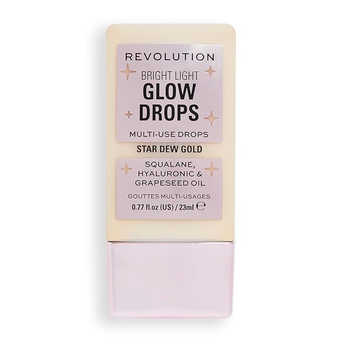 Revolution, Bright Light Glow Highlighter Drops, Liquid Highlighter for Face, Infused with Hyaluronic Acid, Vegan & Cruelty-Free, Star Dew, 0.77 fl oz