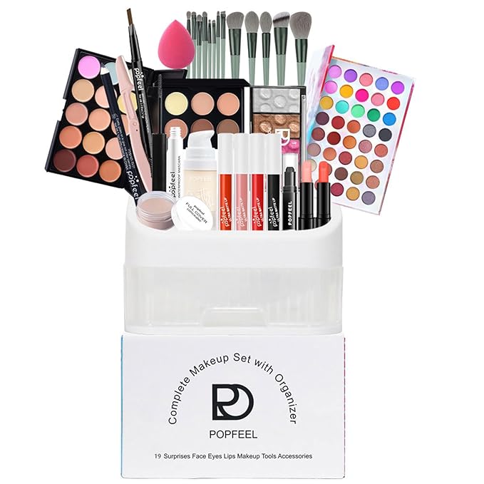 All in One Makeup Kit for Women Full Kit Girls Makeup Gift Sets Xmas Essential Bundle Include Eyeshadow Palette Lipstick Blush Concealer Eyeliner Mascara Foundation Brush Eyebrow Pencil