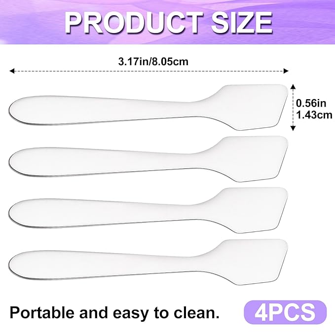 4pcs Mini Metal Makeup Spatula, Reusable Cosmetic Cream Spatulas Spoon, Skincare Scoop Applicator Facial Massage Beauty Tools for Mixing and Sampling Face Eye Cream- Silver