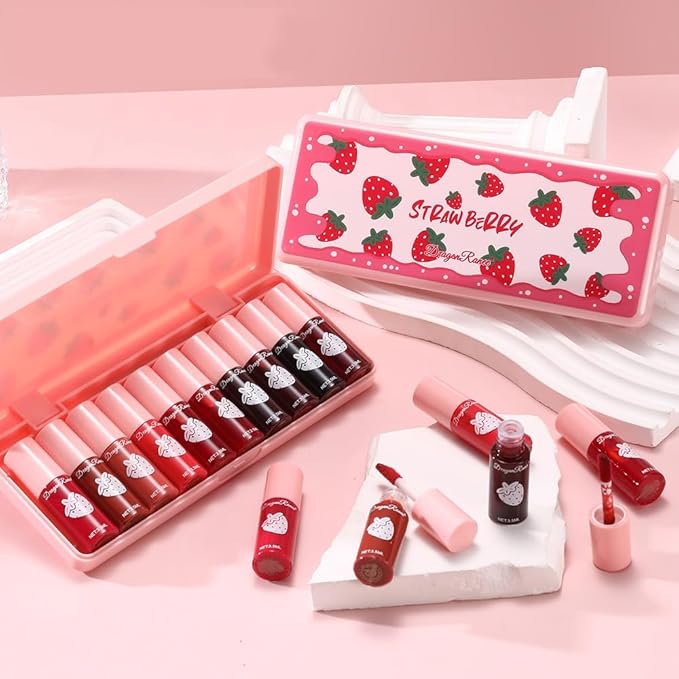MYUANGO 10 Colors Lip Tint, Color Tinted Lip Stain, Moisturizing Lip Balm Liquid Lipstick Makeup Hydrating Long Lasting Lip Gloss (Strawberry)