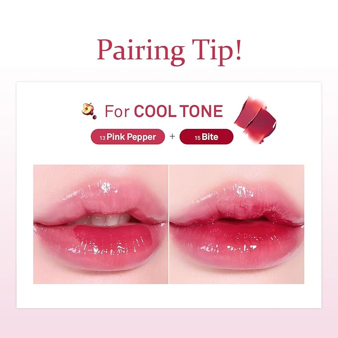 HINCE 2PCS Glossy & Dewy Lip Stain, Pink Pepper & Bite Raw Glow Gel Tint, Non-Sticky & Hydrating, Long-Wearing Vegan Lip Tint, 0.13 fl.oz. (PINK PEPPER, BITE)