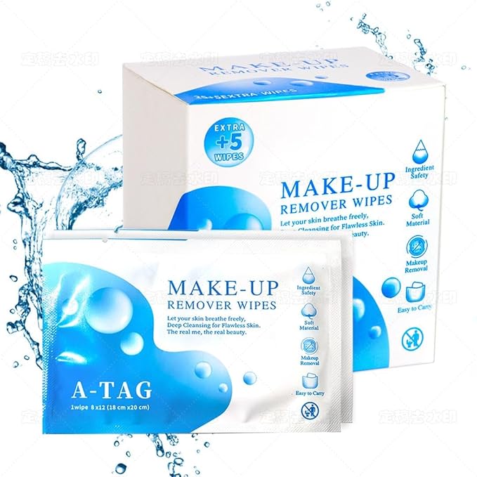 Make-up Remover Facial Cleansing Alcohol Free and Waterproof Makeup Remover Wipes, With Vitamin E Make up Remover Wipes for Face, Eyes, Lips. 25+5 Extra wipes