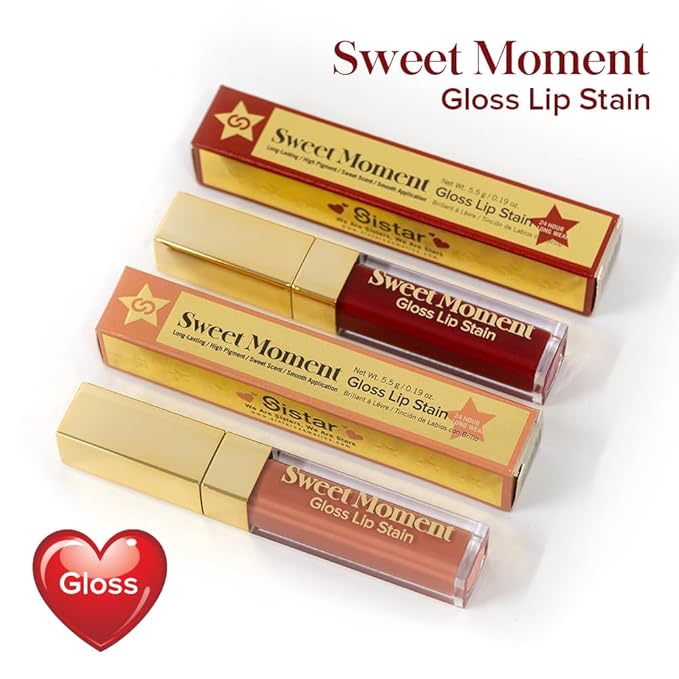 Sistar Sweet Moments Gloss Lip Stain Long-Lasting Glossy Finish Vivid High Pigment Colors Smooth and Sweet 1.5 mL / 0.05 fl. oz. (Nude Peach)