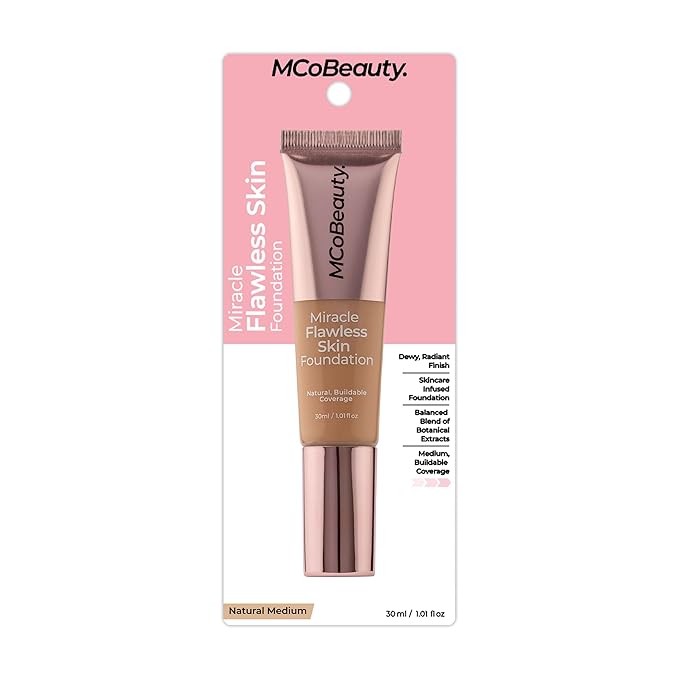 MCoBeauty Miracle Flawless Skin Foundation, 6 Natural Medium, Natural, Buildable Coverage for All-Day Wear, Vegan, Cruelty Free Cosmetics