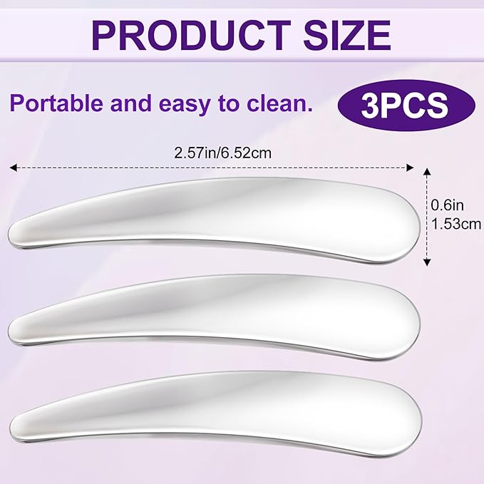 3pcs Mini Metal Skincare Spatula, Reusable Makeup Applicator Cosmetic Spoon, Facial Massage Beauty Tools for Mixing or Sampling DIY Mask Eye Cream Essences Skin Care Cream- Silver