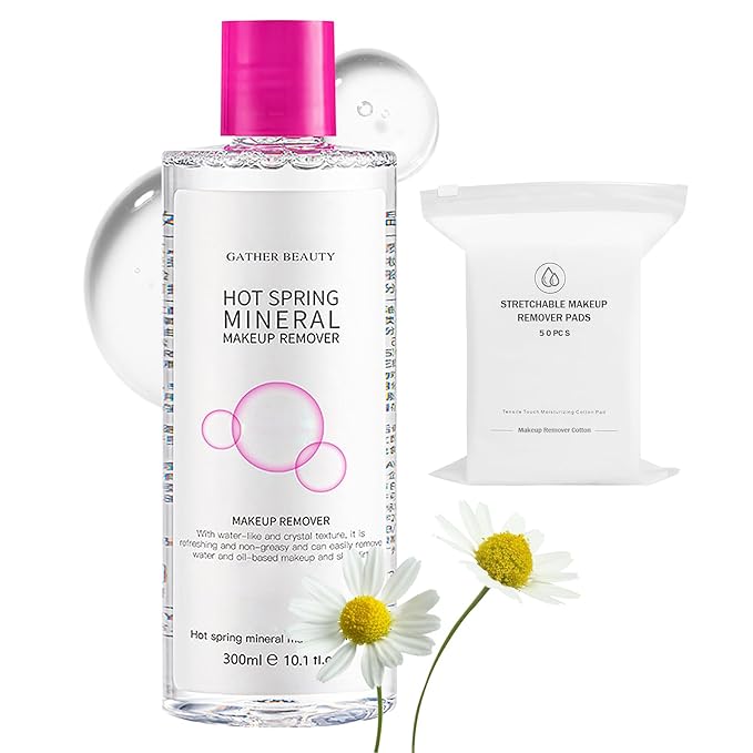 Deep Cleansing Gentle Makeup Remover Cleansing Water Kit with Soft Makeup Remover Cotton Pads for All Skin Types,Hydrating Facial Cleanser Make Up Micellar Remover Liquid for Women and Men