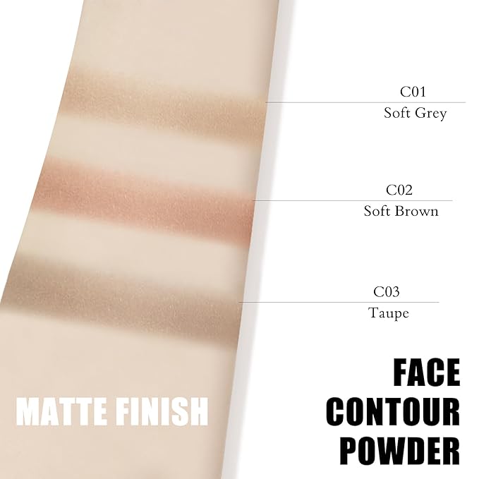 Cream Contour Powder Palette Kit with Brush & Mirror, Matte Bronzer Cool Toned Contour Powder Palette for Face Sculpting Makeup (#C03 Taupe)