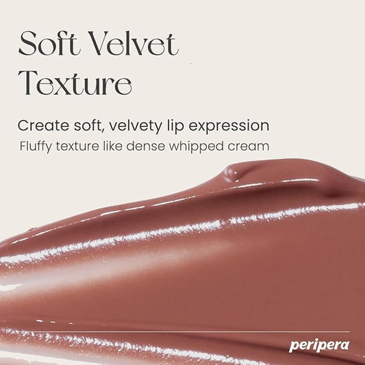 Peripera Ink the Velvet Lip Tint - High Pigment Color, Longwear Lip Stain, Weightless, Not Animal Tested, Gluten-Free, Paraben-Free, Korean Lip Tint (043 CAFFEINE NUDE (NEW))