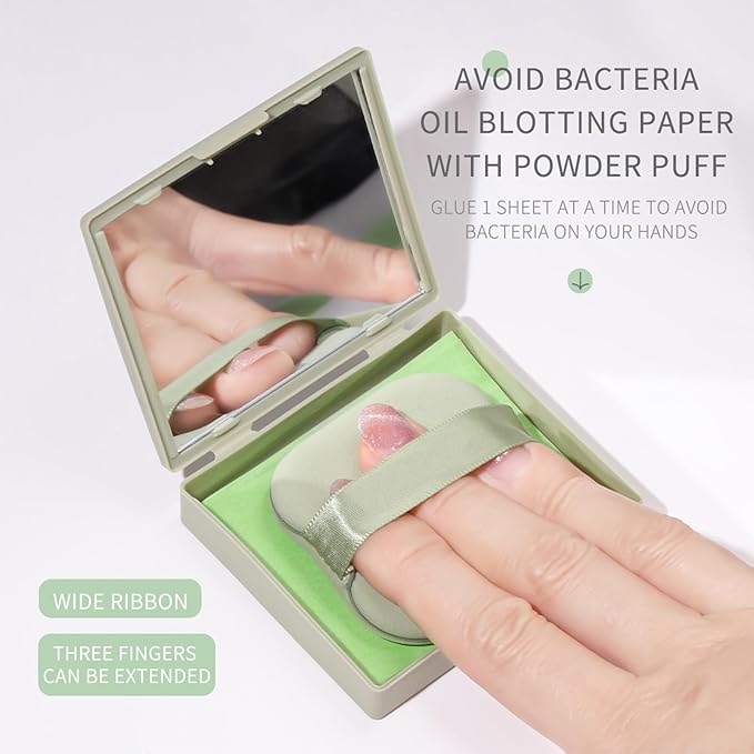 Oil Blotting Sheets for Face with Mirror and Puff,300 Sheets Face Oil Absorbing Sheets, Oil Control Paper,Absorb Excess Oil, Makeup Friendly