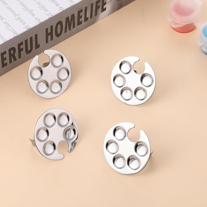 4 Pack Mini Nail Art Palette, Nail Rings Palette, Finger Rings Metal Manicure Palette Tools, Nail Polish Mixing Plate, Gel Palette Manicure for Nail Art Display