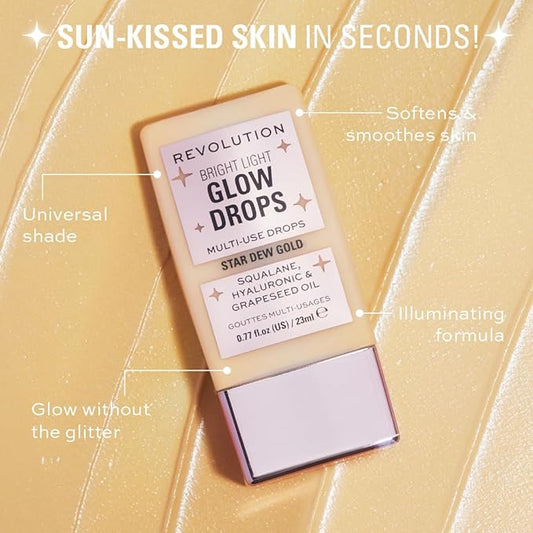 Revolution, Bright Light Glow Highlighter Drops, Liquid Highlighter for Face, Infused with Hyaluronic Acid, Vegan & Cruelty-Free, Star Dew, 0.77 fl oz