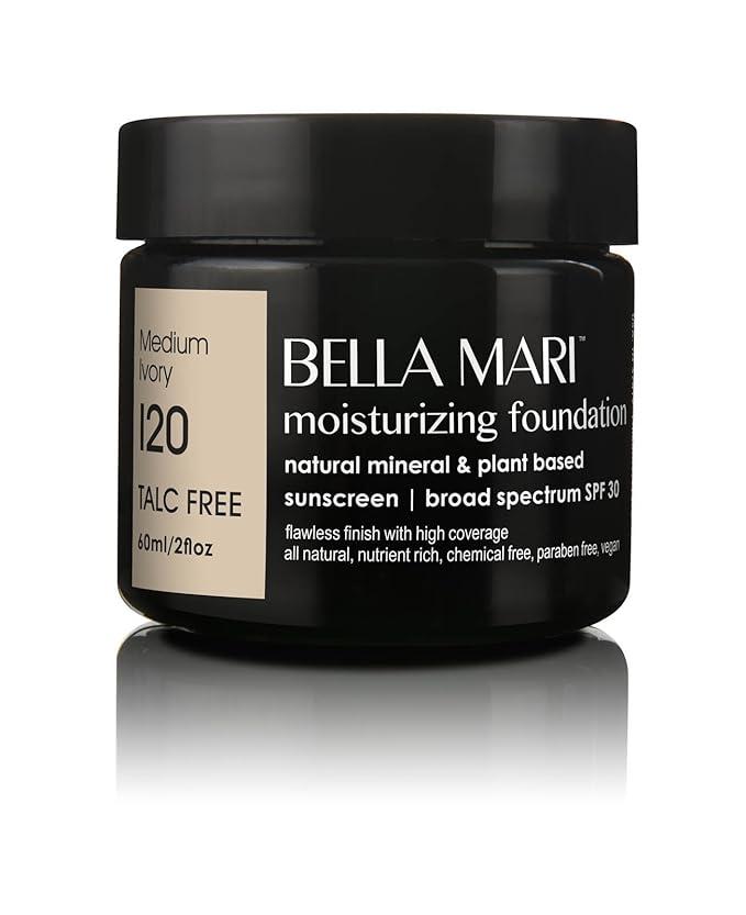 Bella Mari Natural Moisturizing Foundation, Medium Ivory (I20); 2floz PBA-Free Plastic