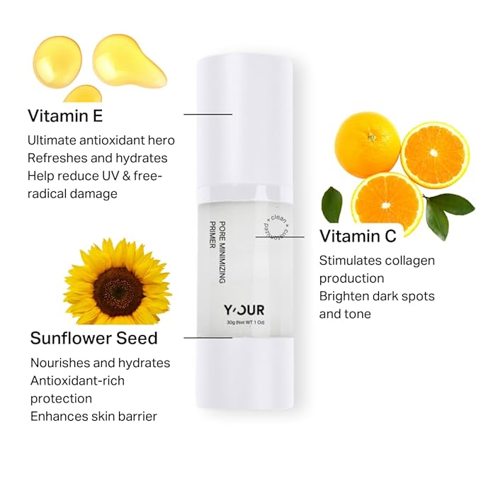 Y’OUR Pore Minimizer Velvet Veil Primer | Hydrating, Oil-Controlling, Long-Lasting | Blur Makeup For Flawless Base | Photo Finish Foundation Coverage | Brightens with Vitamin C & E