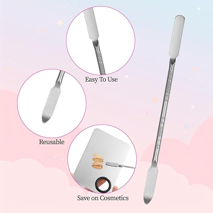 3 Pcs Premium Makeup Spatula & Palette Tray, Metal Foundation Mixing Palette with Spatula Brush For Mixing Foundation Eye Shadow Eyelash Nail Art