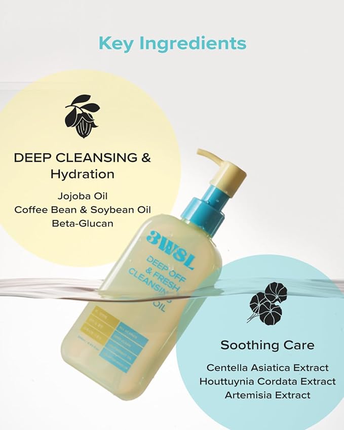 3W8L Deep Off & Fresh Cleansing Oil, Sunscreen remover, Oil Cleanser for Face, Jojoba oil, Deep cleansing, Make up blackhead pore remover, korean skin care, zero irritation on eyes