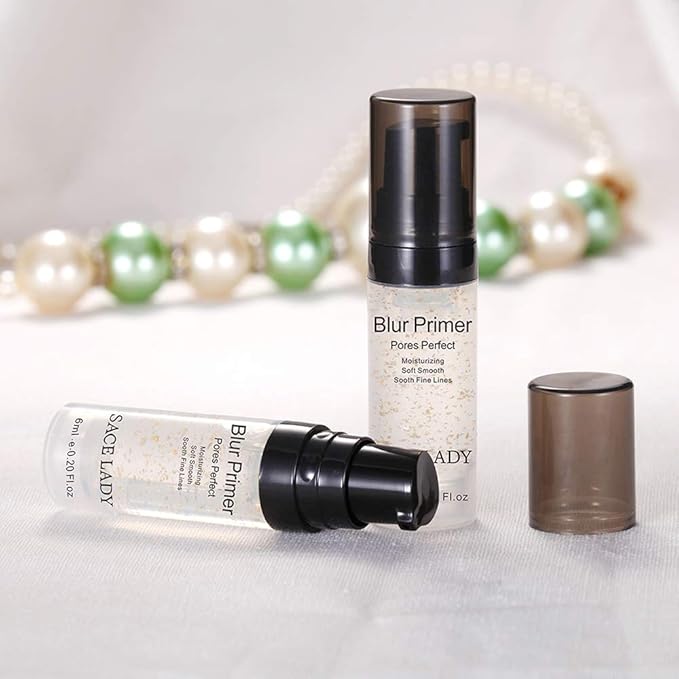 SACE LADY Face Makeup Primer Set, Big Pores Minimizer Perfect Cover, Matte Blur Pore Eraser Filler, Smooth Fine Lines Wrikles, Makeup Base Foundation Primer Gold Foil Infused (6ml/0.2Fl Oz,Pack of 3)