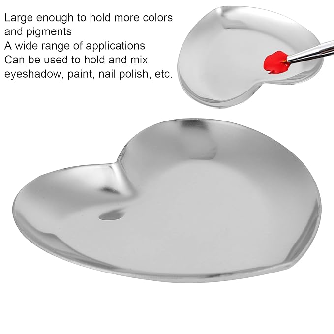 Nail Palette, Nail Palette Nail Palette Heart Shaped Art Palette Stainless Steel Palette Makeup DIY Paint Color Mixing Tray Nail Art Palette Resin(Silver)