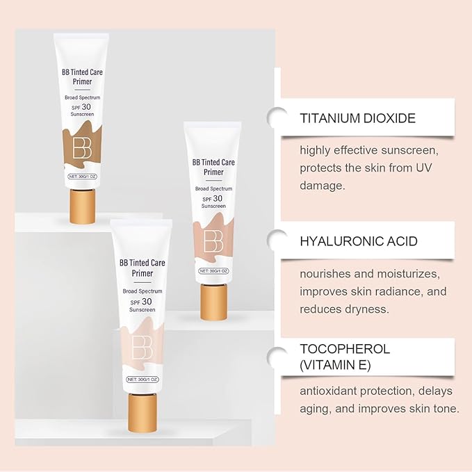 BB Blur Cream Tinted Moisturizer With Spf, Tinted Care Primer, Waterproof Concealer, Spf 30 Sunscreen, 3 Shades, All Skin Types (03# Wheat, 30g/1 Oz)