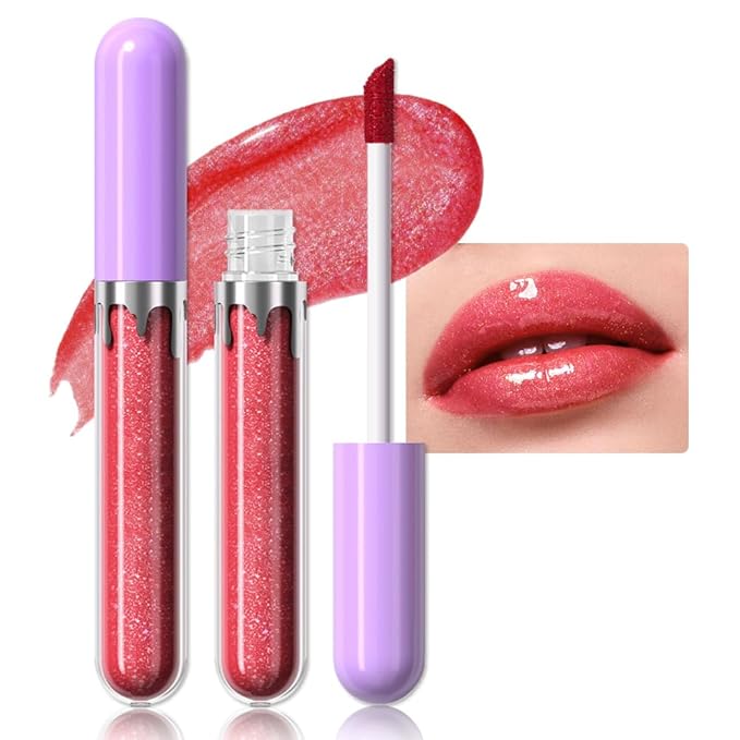 Glitter Liquid Lip Gloss,Ruby Shimmer Lipstick, Waterproof Shimmer Lip Stain Lip Glaze, High Shine Long Lasting Shiny Lip Color Makeup 12#