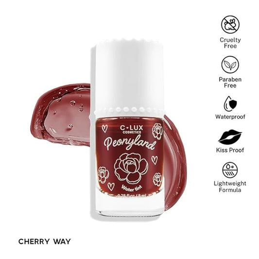 Peonyland Water Tint Cosmetics – 2-in-1 Lip and Cheek Stain, Lightweight, Hydrating, Long-Lasting, Waterproof, Kiss-Proof, Paraben-Free – Cherry Way (Deep Cherry Red)