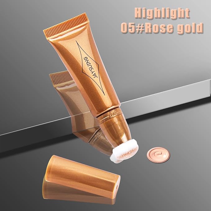 Bronzer Stick Cream Contour Stick Liquid Contour Wand Highlighter Stick with Cushion Applicator Concealer Stick Long Lasting Contour Beauty Wand Cream Bronzer Wand(#05 Rose Gold Highlighter)