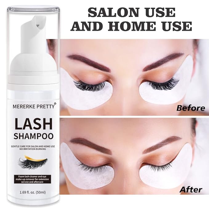 Eyelash Extension Cleanser 50 ml + Brushes + Rinse Bottle Eyelid Foaming Cleanser, Lash Foam Shampoo for Extensions and Natural Lashes, Makeup Remover For Salon and Home Use