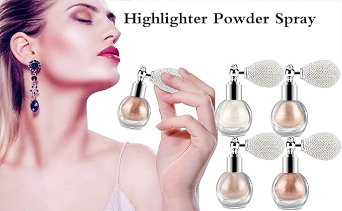 Highlighter Powder Spray,Glitter High Gloss Powder,Shimmer Sparkle Powder Makeup Spray, for Face Body Cosmetic (1#Pearl White)
