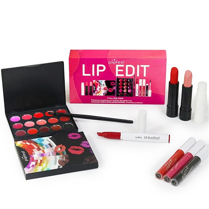 Lip Makeup Kits for Women, Lip Makeup Set for Beginners,Mother's Day Gifts for Women Girls, Lip Cosmetics Essential Bundle Include Lipstick Palette,Lip Brush