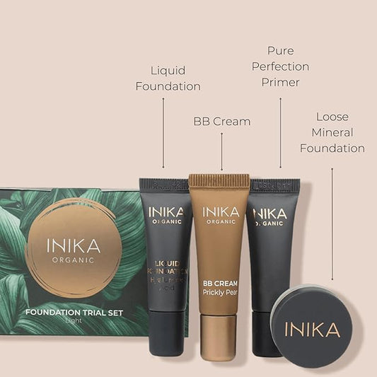 INIKA Organic Foundation Trial Set, Natural Mineral essentials kit, Vegan, Cruelty-Free, Paraben-Free, Rich in Antioxidants and Essential Fatty Acids, Comes in Sustainable Packaging - Very Light