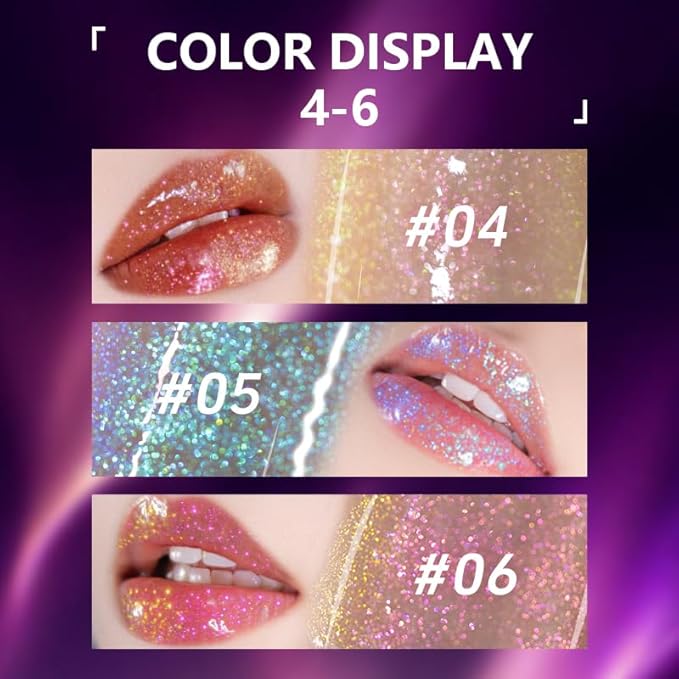 CHARMACY Aurora Chameleon Moisturizing Lip Gloss, MultiColor Shifting Shimmer Lip Gloss, Hydrating Non-Sticky Formula Glitter Lip Glaze, Easy to Apply, Long-Lasting, High-Shine Sheer Finish #05