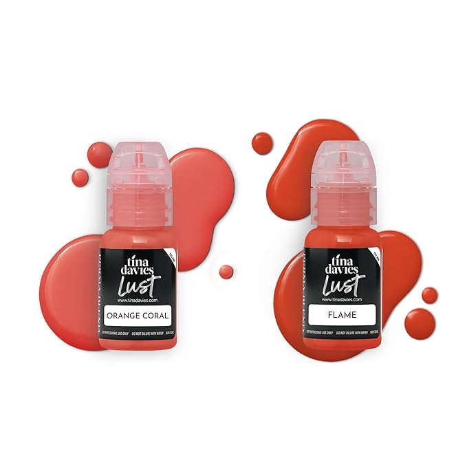 Tina Davies Lust Lip Pigment Collection - Permanent Lip Makeup - Colors Heal True To Tone - Includes Color Chart - 6 x 1/2oz/15ml Bottles